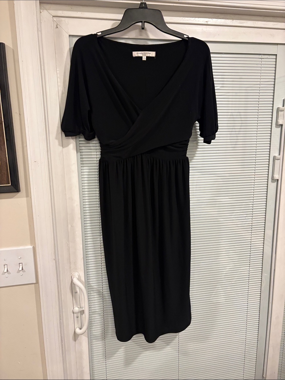 Evan Picone Black Faux-Wrap Midi Dress